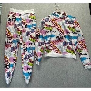 Vintage Harlem 2 Piece Tracksuit Set Girls XL Multi Graffiti Print Everyday Wear